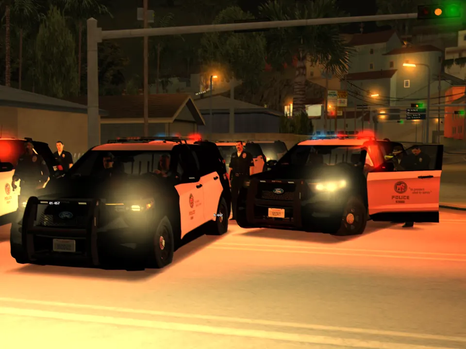 Patrullas del LSPD con las luces encendidas en un control nocturno